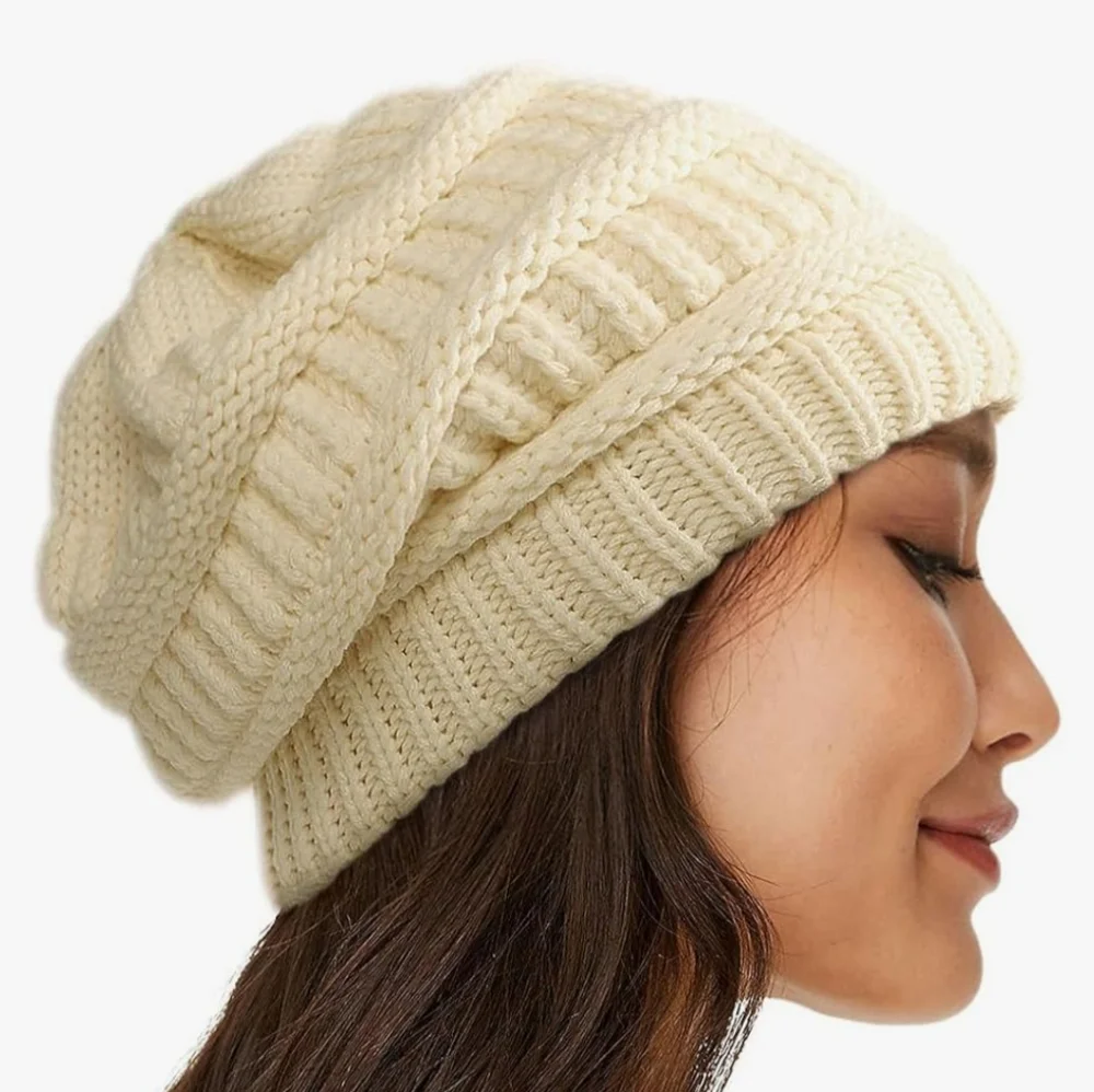 Satin lined knit beanie ivory‎
